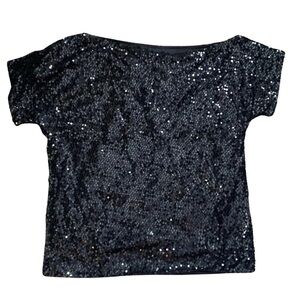 Anna Kaci Shimmering Elegance: Black Off the Shoulder Sequins Going Out Top SZ